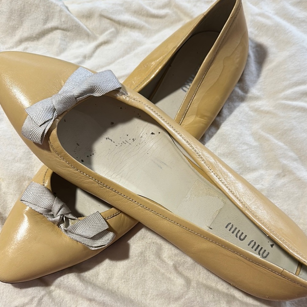 Miu Miu Tan and Gray Flats for Effortless Elegance